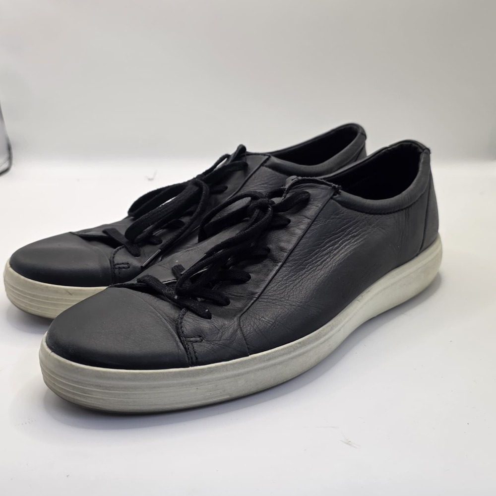 ECCO Mens Soft 7 Black Leather Sneakers Size 13.5 EU 47 Comfort Shoes